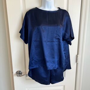 Moonbery Navy Blue Satin Pajama Set